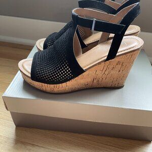 EUC FrancoSarto Black Wedge Sandals